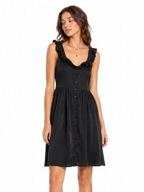 100% Silk Ruffle Collar Fit & Flare Minidress Coquette Black 4